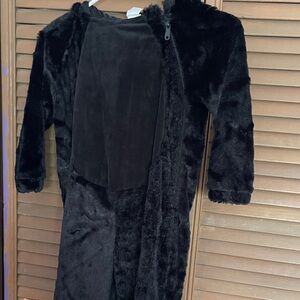 Black Faux Fur Hooded bodysuit